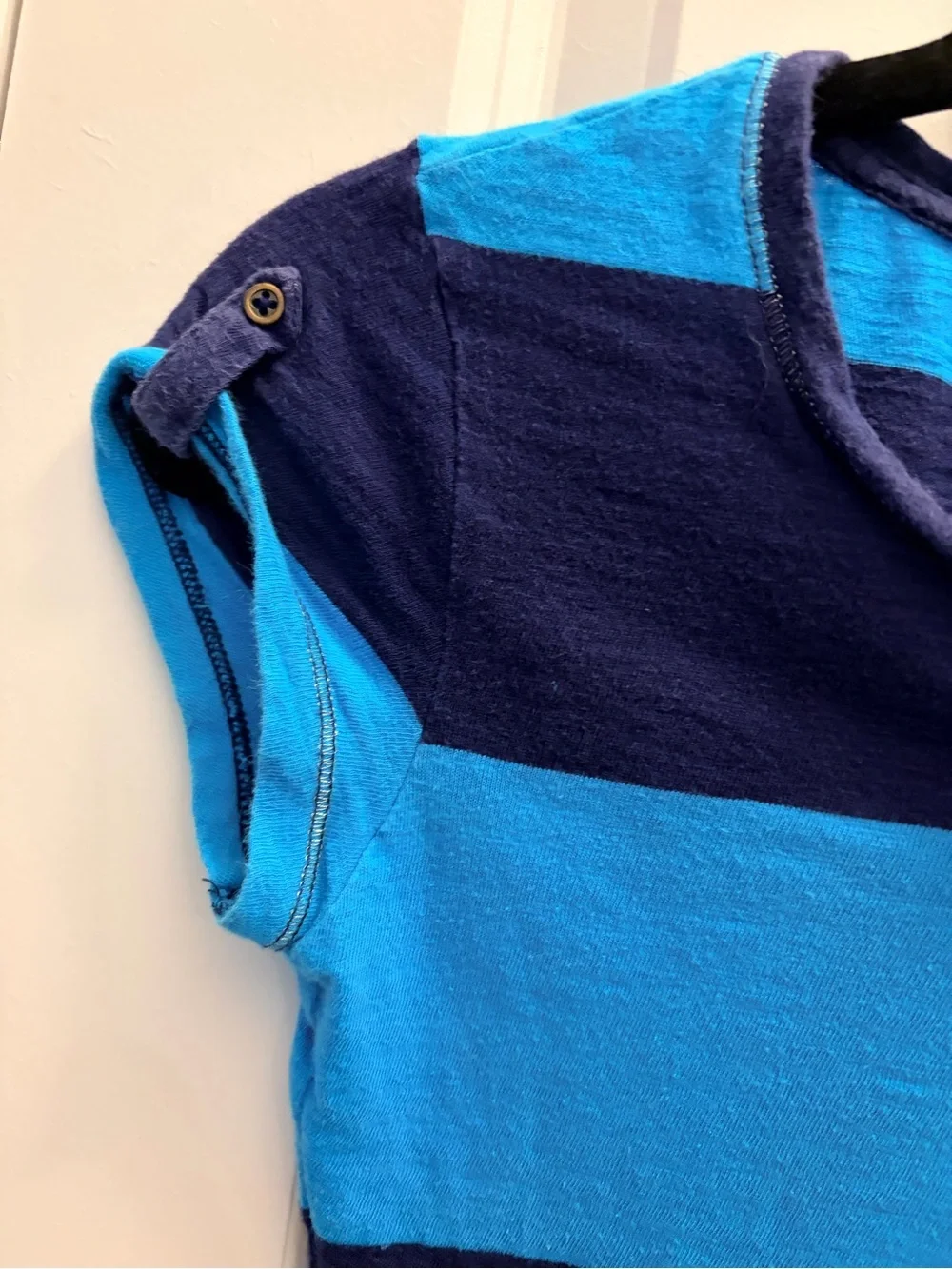 Justice Girls Size 12 Blue & Navy Striped Henley Short Sleeve Top